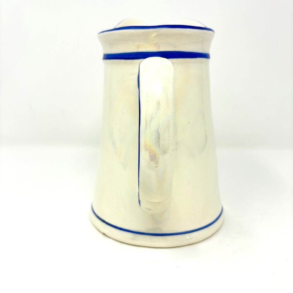 Vintage 1946 Czechoslovakian Lusterware Pitcher Blue Rim and Handle - Picture 4 of 7